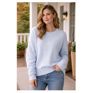 BLEU GRAY Soft Eyelash Knit Pull Over Crew Hi Low Sweater Icy Blue Sz XL Cozy
